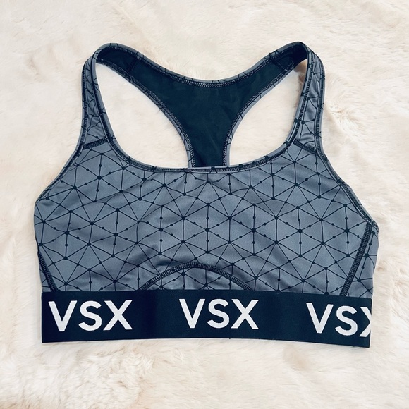 Victoria's Secret Geometric Print VSX Logo Elastic Band Sports Bra Gray Small - Picture 9 of 11